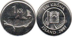 монета Исландия 1 крона 2007