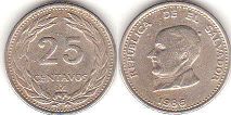 монета Сальвадор 25 сентаво 1986