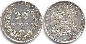 монета Уругвай 20 сентесимо 1893