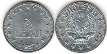 монета Албания 1/2 лека 1957