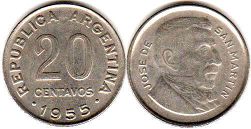 монета Аргентина 20 сентаво 1955