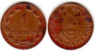 монета Аргентина 1 сентаво 1947