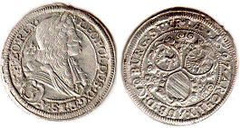 монета Австрия 3 крейцера 1697