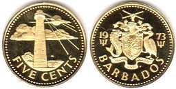 монета Барбадос 5 центов 1973