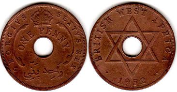 монета Британская Западная Африка 1 пенни 1952