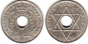 монета Британская Западная Африка 1/2 пенни 1947