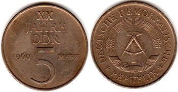 монета ГДР 5 марок 1969