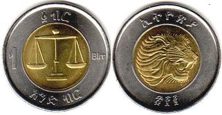 монета Эфиопия 1 бырр 2010