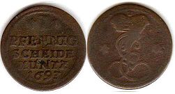 монета Хильдесхайм 1 пфенниг 1693