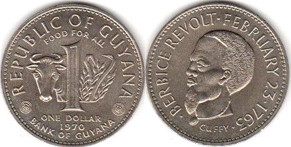 монета Гайана 1 доллар 1970