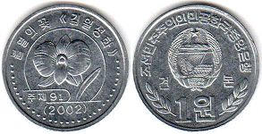 монета Северная Корея (КНДР) 1 вона 2002
