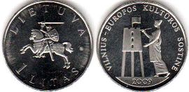 монета Литва 1 лит 2009