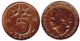 монета Нидерланды 5 центов 1948