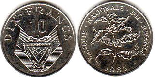 монета Руанда 10 франков 1985