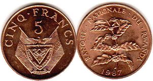 монета Руанда 5 франков 1987