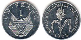 монета Руанда 1 франк 1985