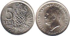 монета Самоа 5 сене 2000