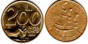 монета Сан-Марино 200 лир 1991
