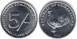 монета Сомалиленд 5 шиллингов 2002