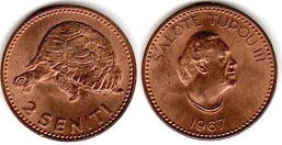 монета Тонга 2 сенити 1967