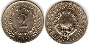 монета Югославия 2 динара 1970