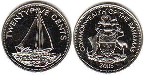 монета Багамы 25 центов 2005