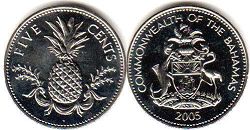 монета Багамы 5 центов 2005