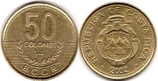 монета Коста Рика 50 колонов 2002