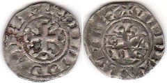 монета Франция двойной денье 1295-1303