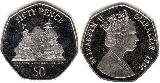 монета Гибралтар 50 пенсов 2008
