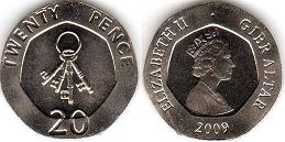 монета Гибралтар 20 пенсов 2009
