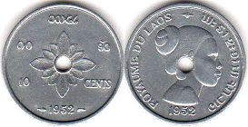 монета Лаос 10 центов 1952