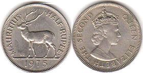 монета Маврикий 1/2 рупии 1975