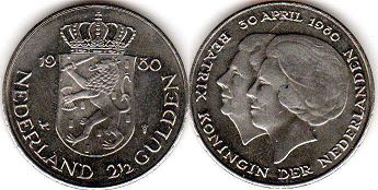 монета Нидерланды 2,5 гульдена 1980