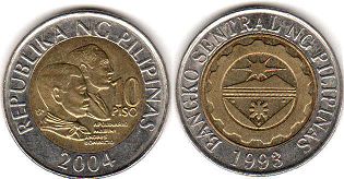 монета Филиппины 10 писо 2004