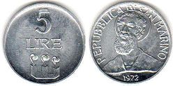 монета Сан-Марино 5 лир 1972