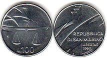 монета Сан-Марино 100 лир 1990
