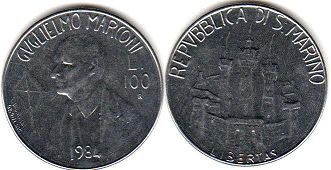 монета Сан-Марино 100 лир 1984