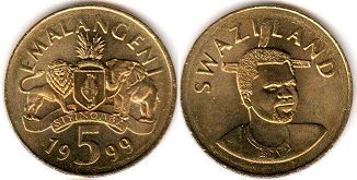 монета Свазиленд 5 эмалангени 1999