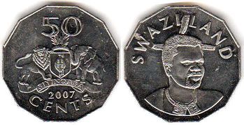 монета Свазиленд 50 центов 2007