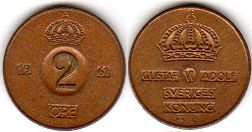 монета Швеция 2 эре 1961