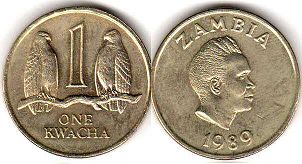 монета Замбия 1 квача 1989