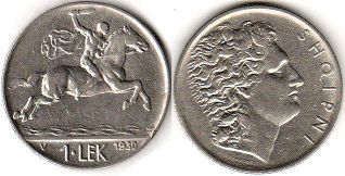 монета Албания 1 лек 1930