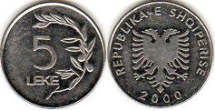 монета Албания 5 лек 2000