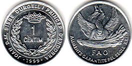 монета Андорра 1 сантим 1999