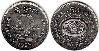 монета Цейлон 2 рупии 1995