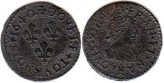 монета Франция двойной денье 1640