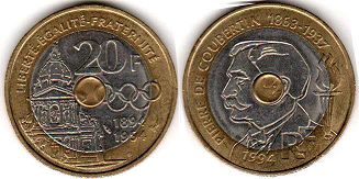 монета Франция 20 франков 1994