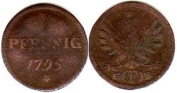 монета Франкфурт 1 пфенниг 1795