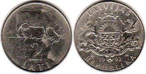 монета Латвия 2 лата 1992